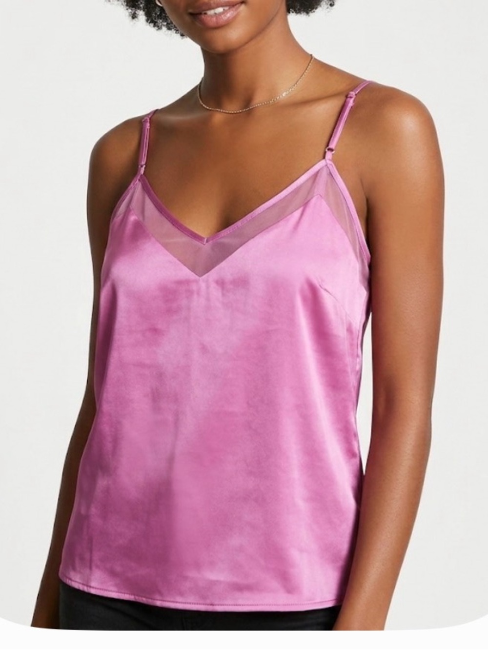 Forever 21 Fuchsia Satin V-Neck Cami with Sheer Trim